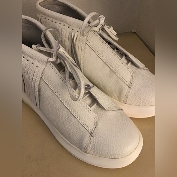 Hollie Watman women white leather fringe platform moccasin sneakers Size9.5 - Picture 7 of 12
